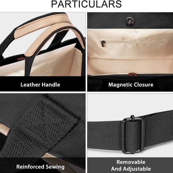 Women Canvas Tote Large Capacity Multi-Use Work Travel Bag with Pockets - Picture 5 of 6